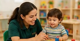 Educadora trabajando con niño